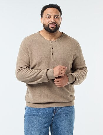 Pullover in maglia piqué con collo rotondo abbottonato
