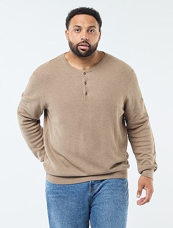 Pullover in maglia piqué con collo rotondo abbottonato