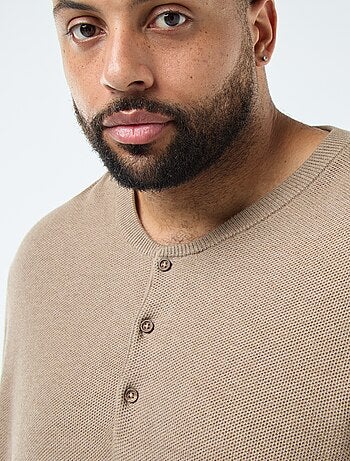 Pullover in maglia piqué con collo rotondo abbottonato
