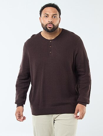 Pullover in maglia piqué con collo rotondo abbottonato