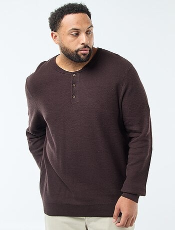 Pullover in maglia piqué con collo rotondo abbottonato