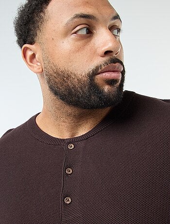 Pullover in maglia piqué con collo rotondo abbottonato