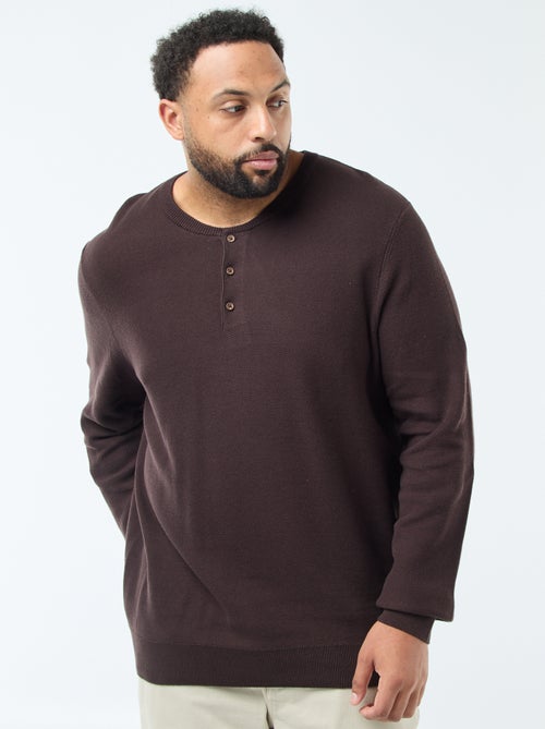 Maglione in maglia piqué con collo rotondo abbottonato - Kiabi