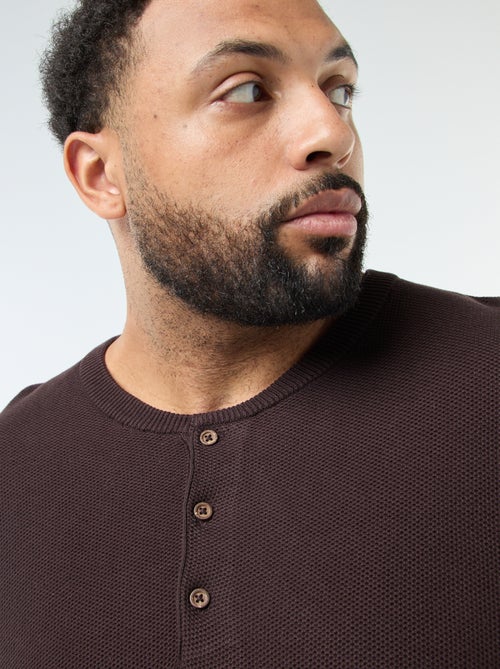 Maglione in maglia piqué con collo rotondo abbottonato - Kiabi