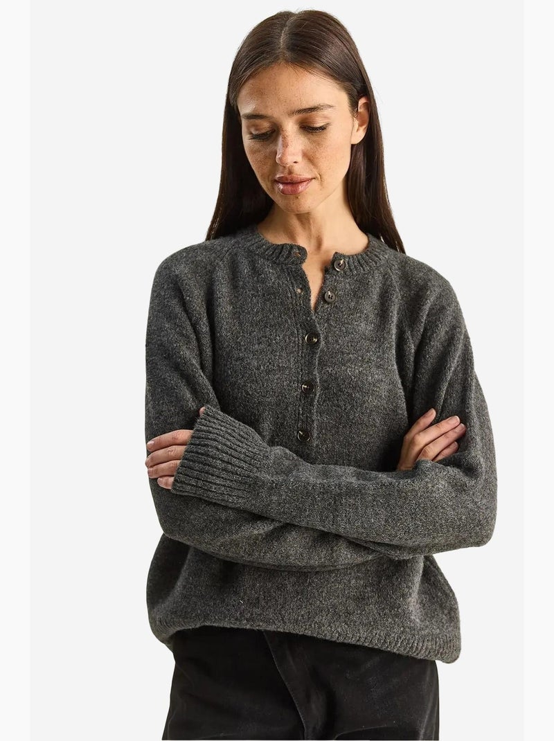 Maglione in maglia relaxed fit con colletto con bottoni lucci Grigio nero - Kiabi