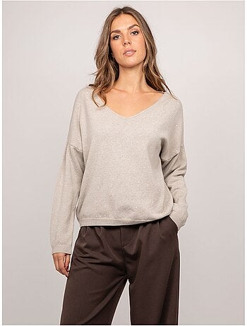 Maglione in maglia sottile con scollo a v e paillettes koraka