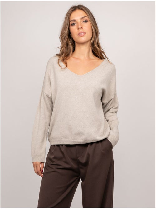 Maglione in maglia sottile con scollo a v e paillettes koraka - Kiabi