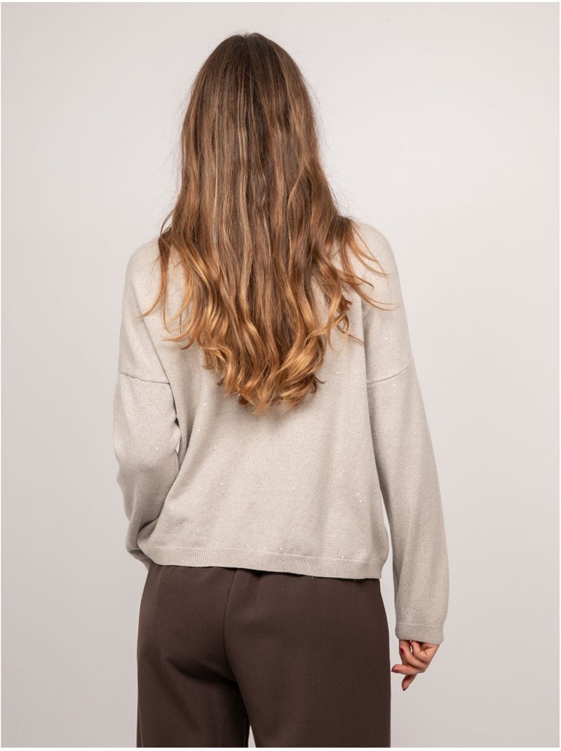 Maglione in maglia sottile con scollo a v e paillettes koraka Beige - Kiabi