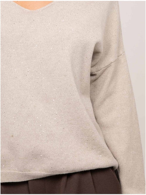 Maglione in maglia sottile con scollo a v e paillettes koraka - Kiabi