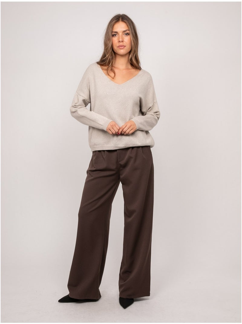 Maglione in maglia sottile con scollo a v e paillettes koraka Beige - Kiabi
