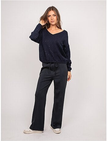 Maglione in maglia sottile con scollo a v e paillettes koraka