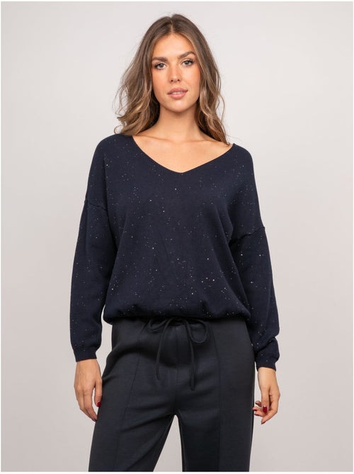 Maglione in maglia sottile con scollo a v e paillettes koraka - Kiabi