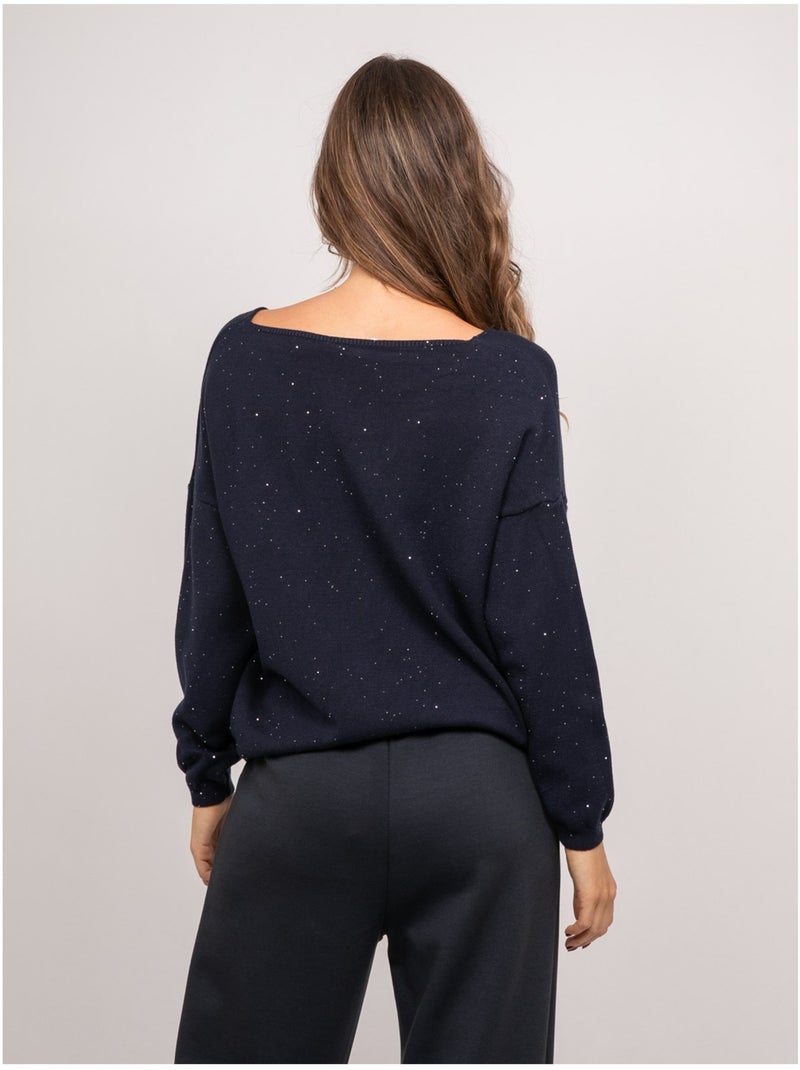 Maglione in maglia sottile con scollo a v e paillettes koraka Blu marino - Kiabi
