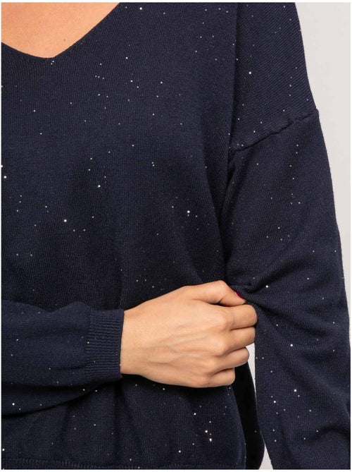 Maglione in maglia sottile con scollo a v e paillettes koraka - Kiabi