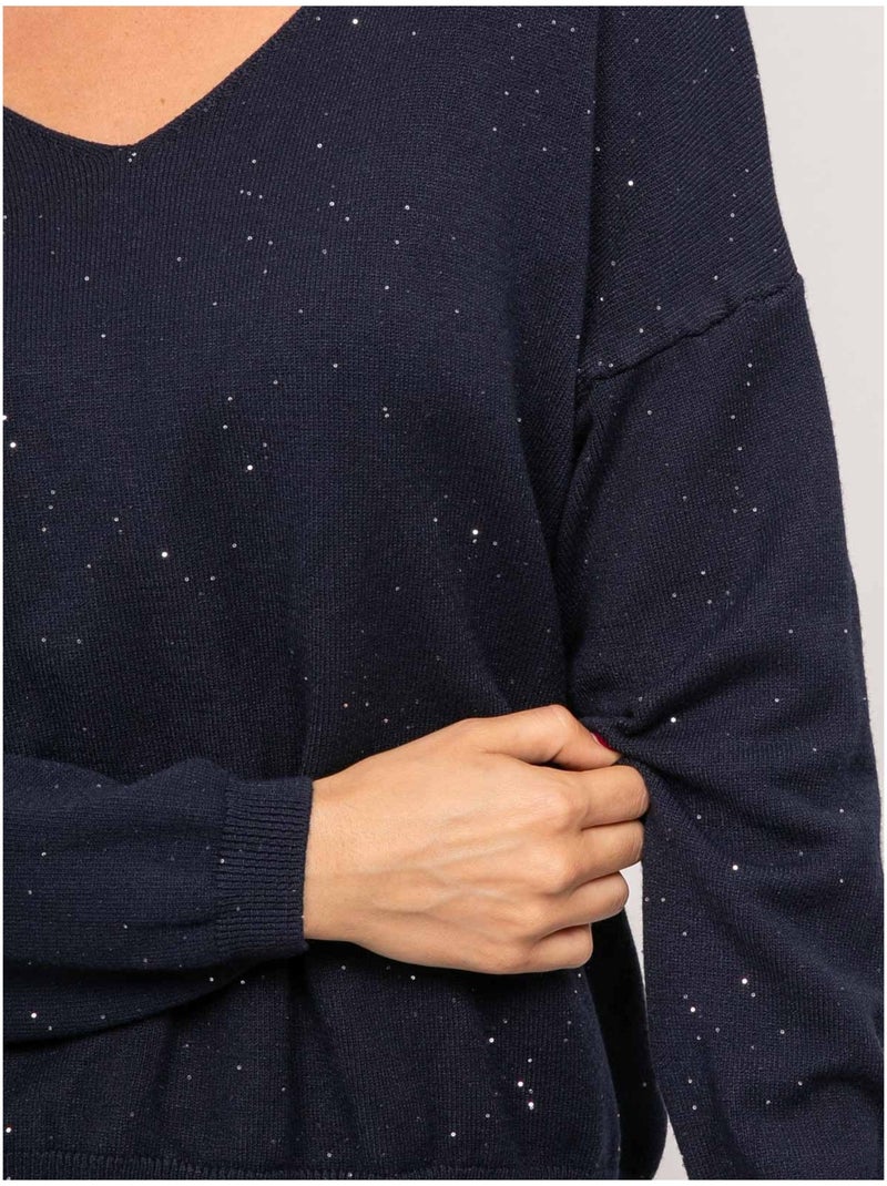 Maglione in maglia sottile con scollo a v e paillettes koraka Blu marino - Kiabi