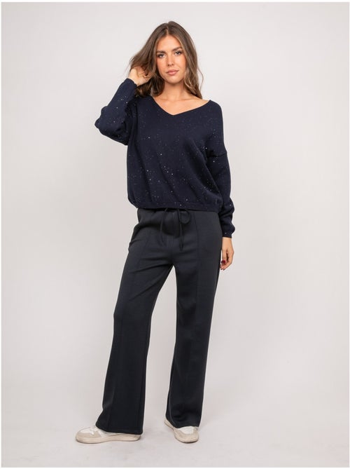 Maglione in maglia sottile con scollo a v e paillettes koraka - Kiabi