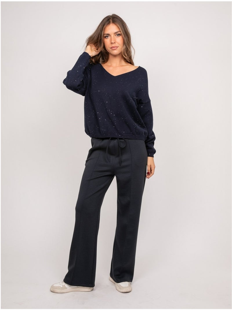 Maglione in maglia sottile con scollo a v e paillettes koraka Blu marino - Kiabi
