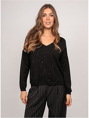 Maglione in maglia sottile con scollo a v e paillettes koraka