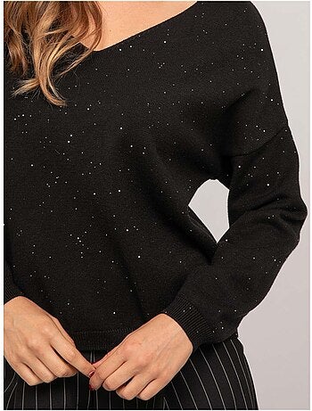 Maglione in maglia sottile con scollo a v e paillettes koraka