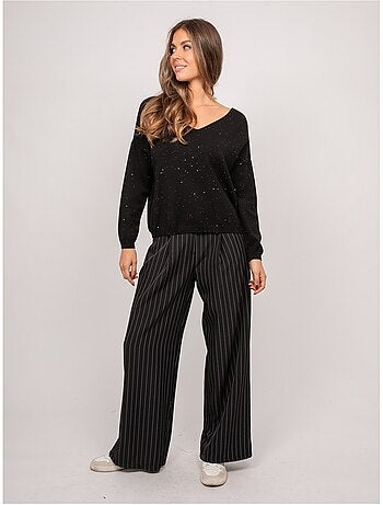 Maglione in maglia sottile con scollo a v e paillettes koraka