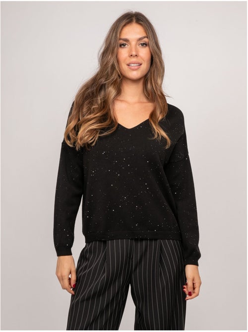 Maglione in maglia sottile con scollo a v e paillettes koraka - Kiabi