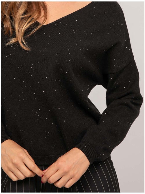 Maglione in maglia sottile con scollo a v e paillettes koraka - Kiabi
