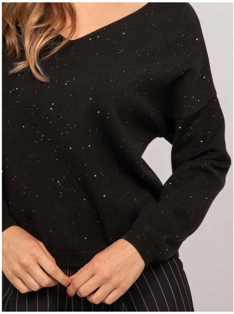 Maglione in maglia sottile con scollo a v e paillettes koraka Nero - Kiabi