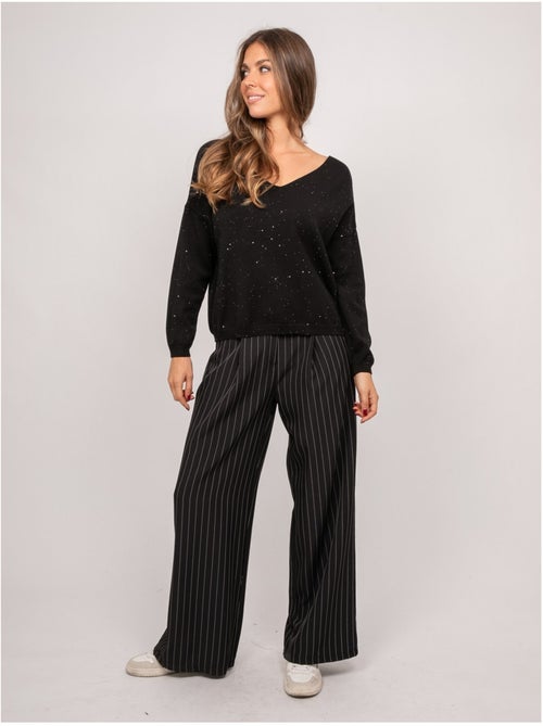 Maglione in maglia sottile con scollo a v e paillettes koraka - Kiabi