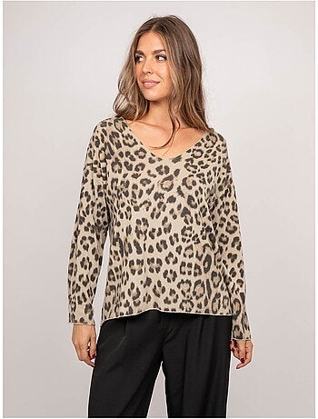 Maglione in maglia sottile con stampa leopardata farenza