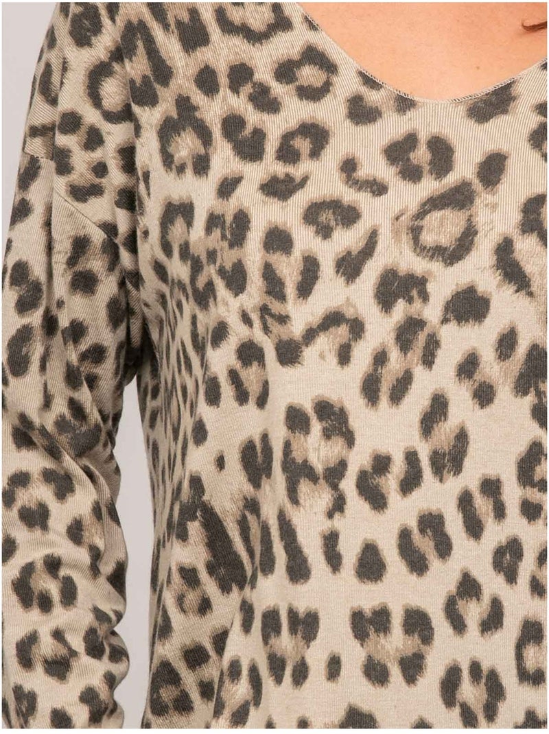 Maglione in maglia sottile con stampa leopardata farenza Beige - Kiabi