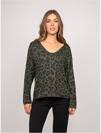 Maglione in maglia sottile con stampa leopardata farenza