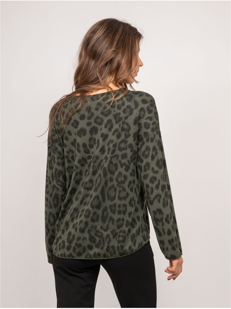 Maglione in maglia sottile con stampa leopardata farenza Cachi - Kiabi