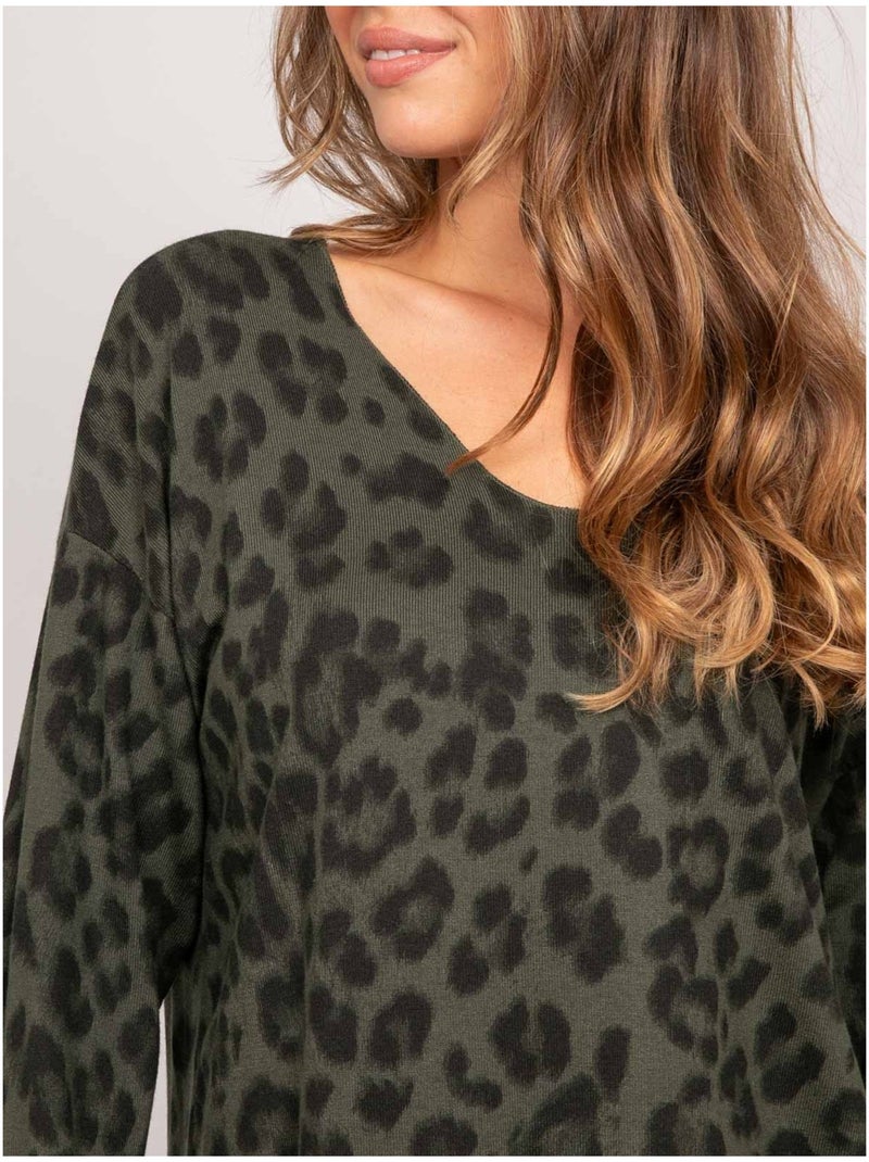 Maglione in maglia sottile con stampa leopardata farenza Cachi - Kiabi