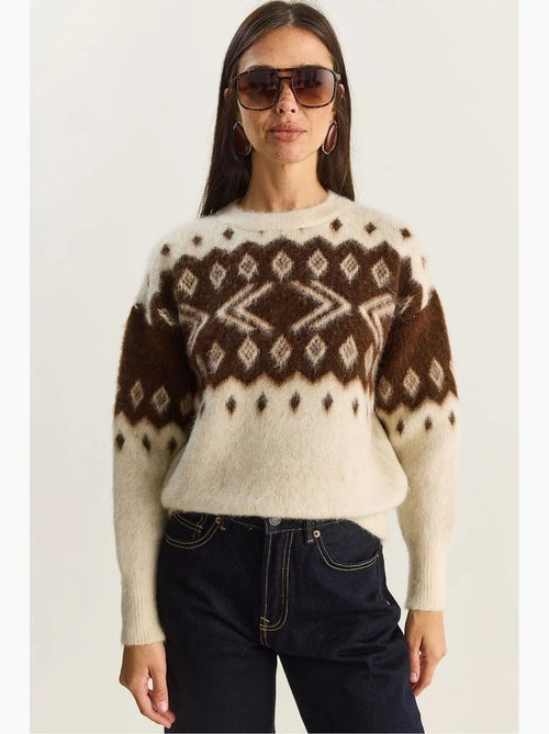 Maglione in maglia spessa con motivo etnico e girocollo lucci - Kiabi Maglione in maglia spessa con motivo etnico e girocollo lucci - Kiabi