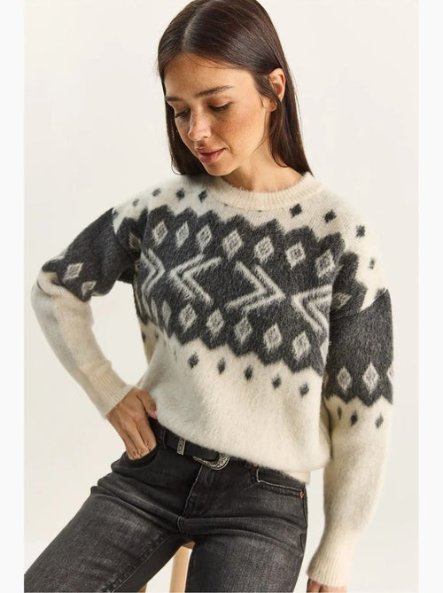 Maglione in maglia spessa con motivo etnico e girocollo lucci - Kiabi Maglione in maglia spessa con motivo etnico e girocollo lucci - Kiabi