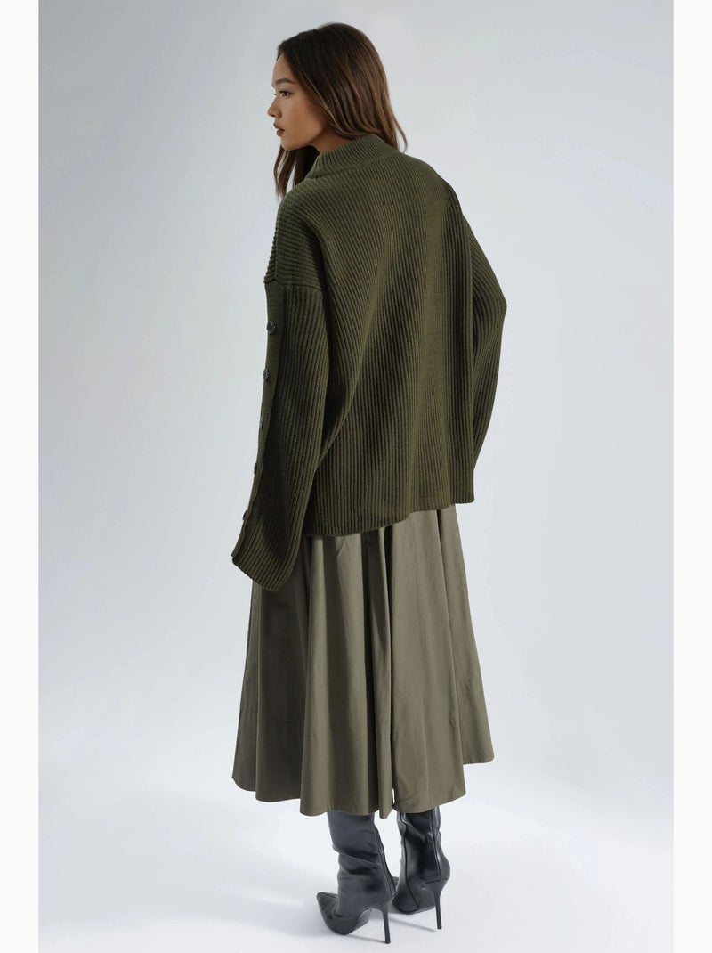 Maglione in maglia spessa con spacco e dettagli con bottoni hiccup Cachi - Kiabi