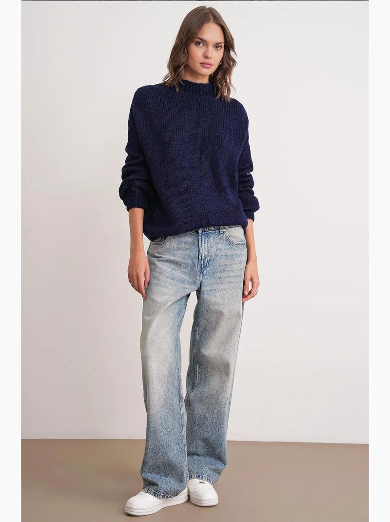 Maglione in maglia spessa relaxed fit con girocollo mixray Blu marino - Kiabi
