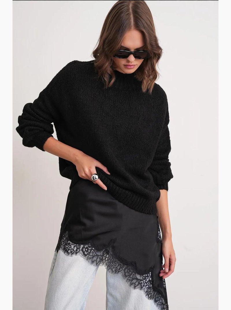 Maglione in maglia spessa relaxed fit con girocollo mixray Nero - Kiabi