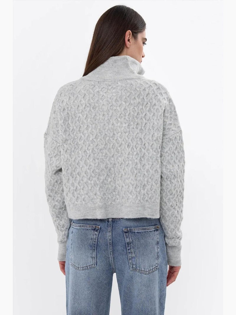 Maglione in maglia testurizzata con colletto da camicia hiccup Grigio - Kiabi