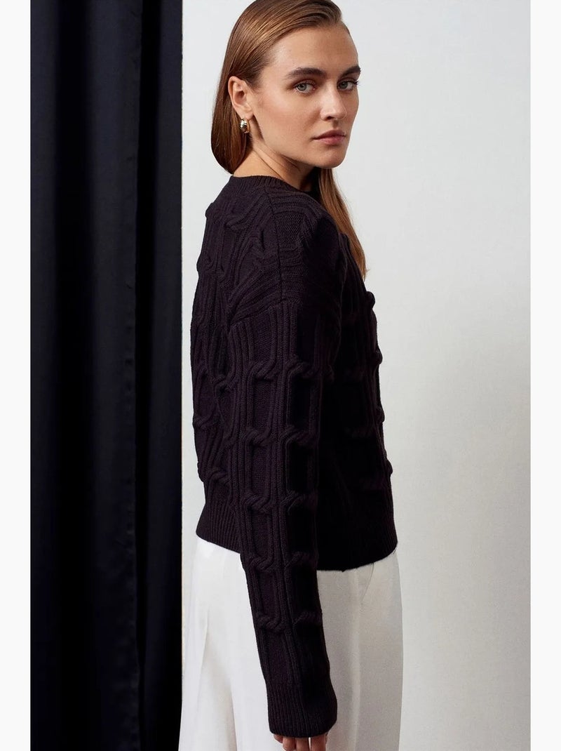 Maglione in maglia testurizzata con girocollo dilvin Nero - Kiabi