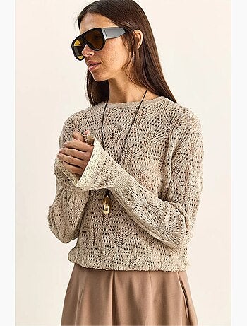 Maglione in maglia testurizzata con girocollo e volant lucci