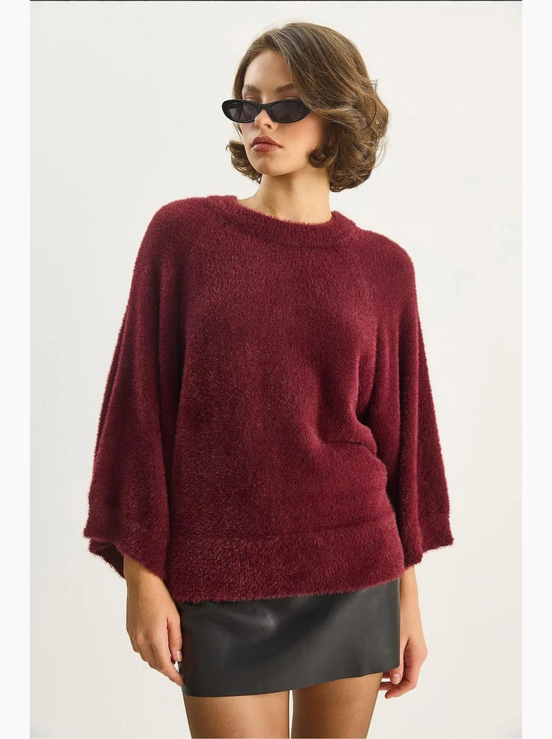 Maglione in maglia testurizzata con girocollo lucci Rosso bordeaux - Kiabi