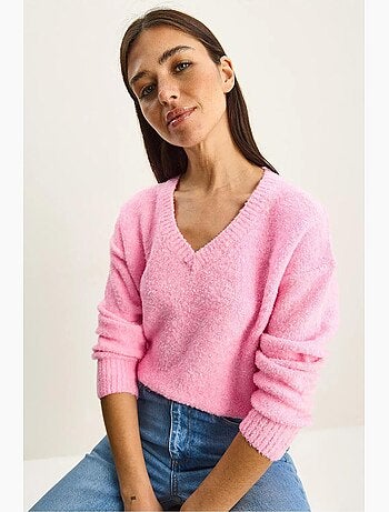 Maglione in maglia testurizzata con scollo a v lucci