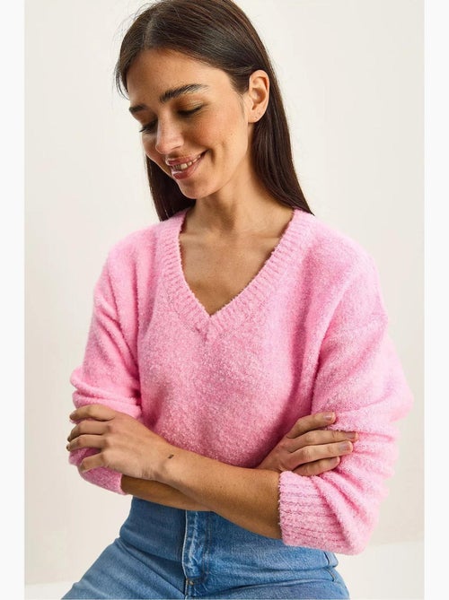 Maglione in maglia testurizzata con scollo a v lucci - Kiabi