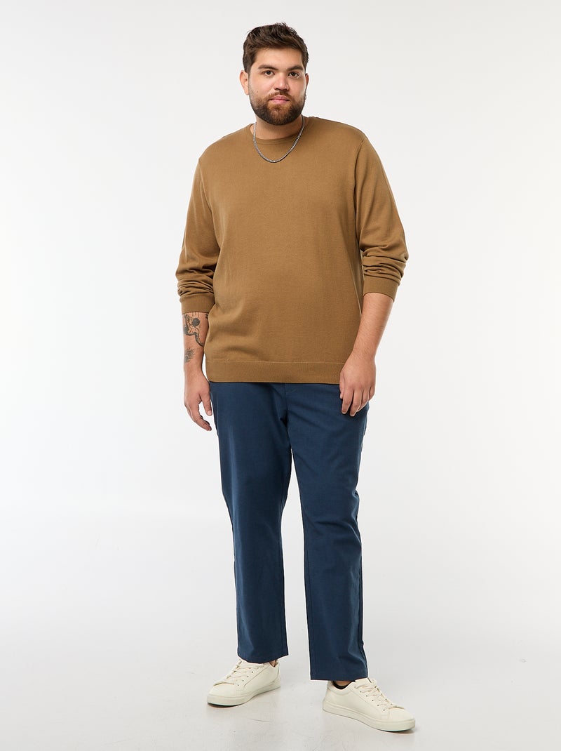 Maglione in maglia tinta unita con collo rotondo Marrone - Kiabi