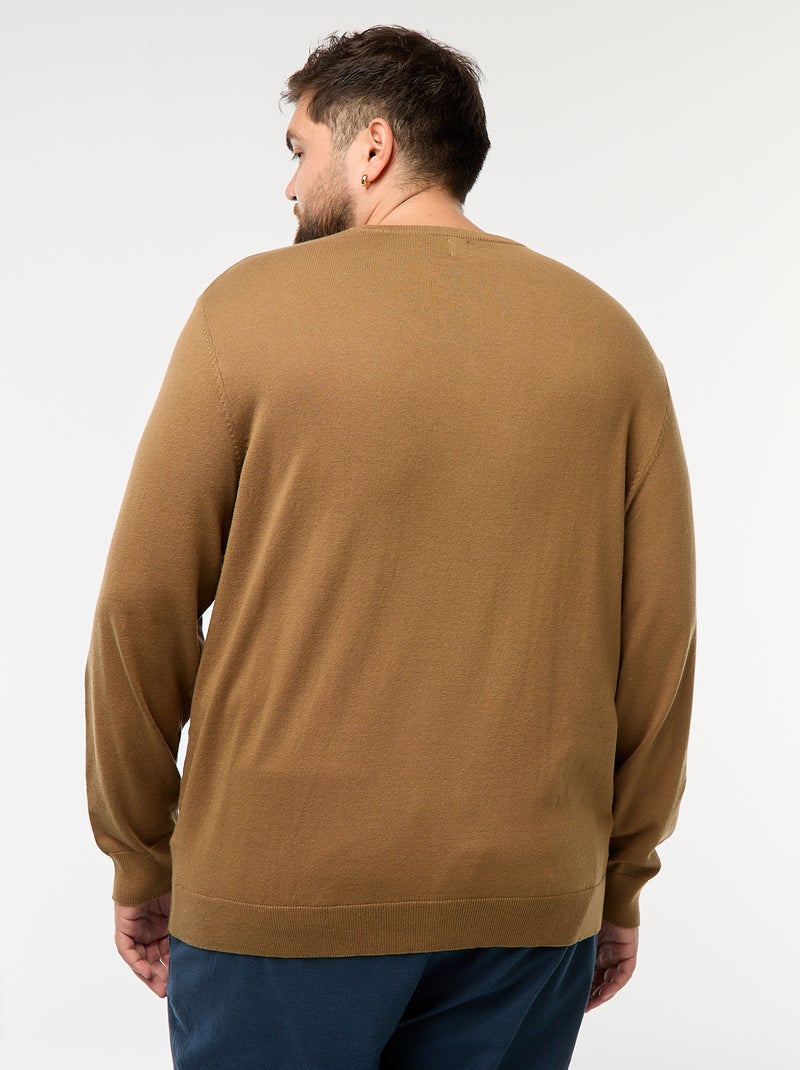 Maglione in maglia tinta unita con collo rotondo Marrone - Kiabi