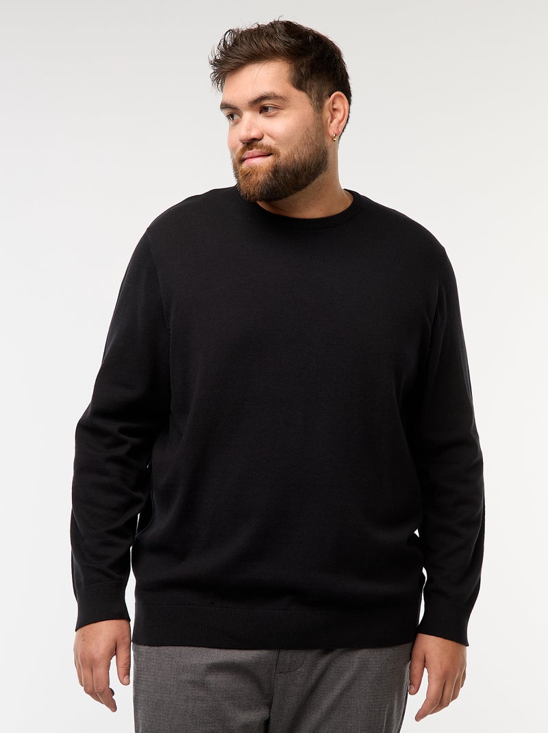 Maglione in maglia tinta unita con collo rotondo Nero - Kiabi