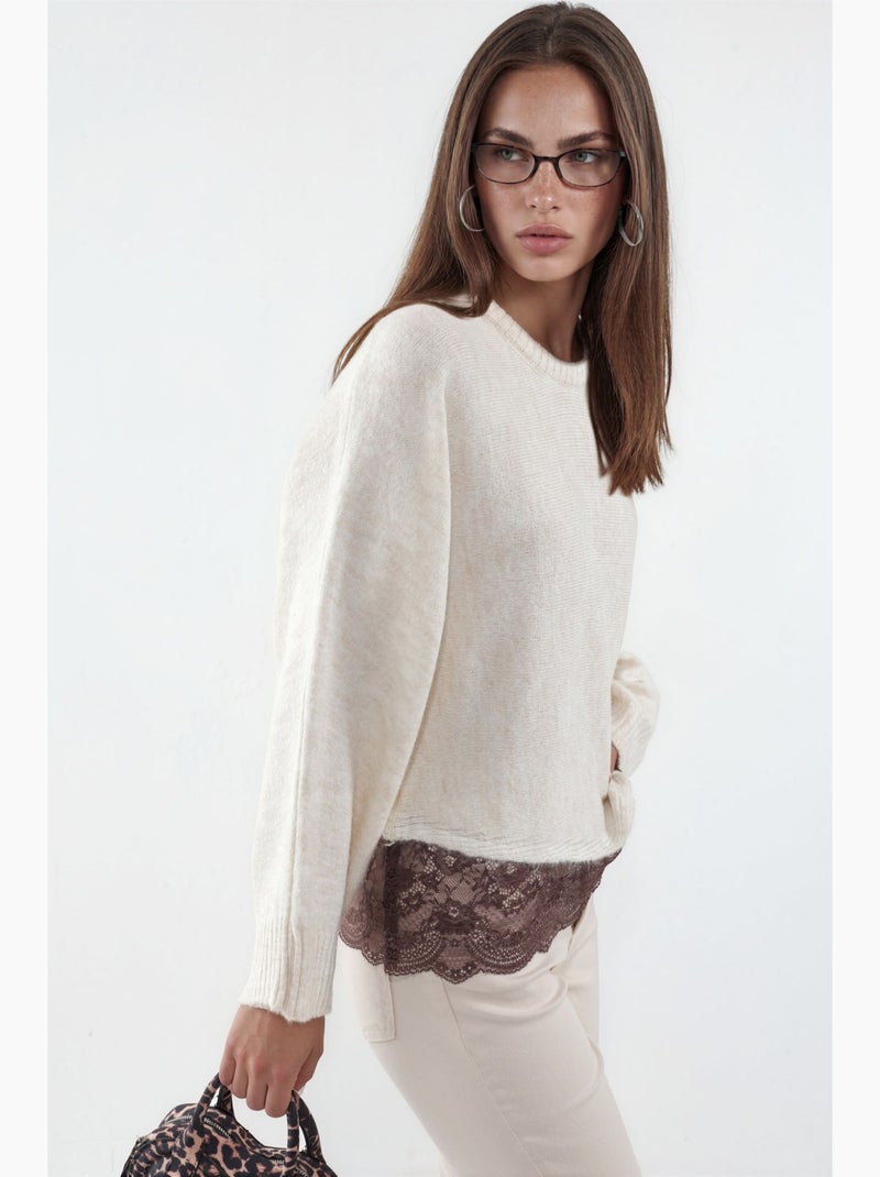 Maglione in maglia tinta unita da donna con girocollo hiccup Avorio - Kiabi