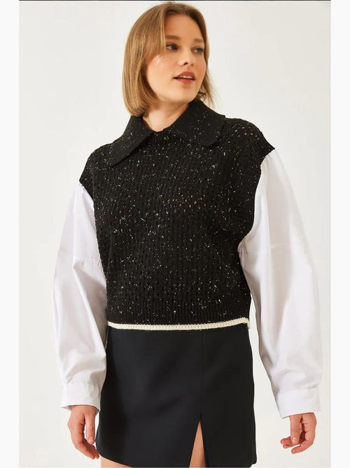 Maglione in maglia traforata con colletto a camicia lucci - Kiabi Maglione in maglia traforata con colletto a camicia lucci - Kiabi