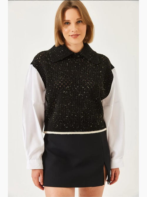 Maglione in maglia traforata con colletto a camicia lucci - Kiabi Maglione in maglia traforata con colletto a camicia lucci - Kiabi